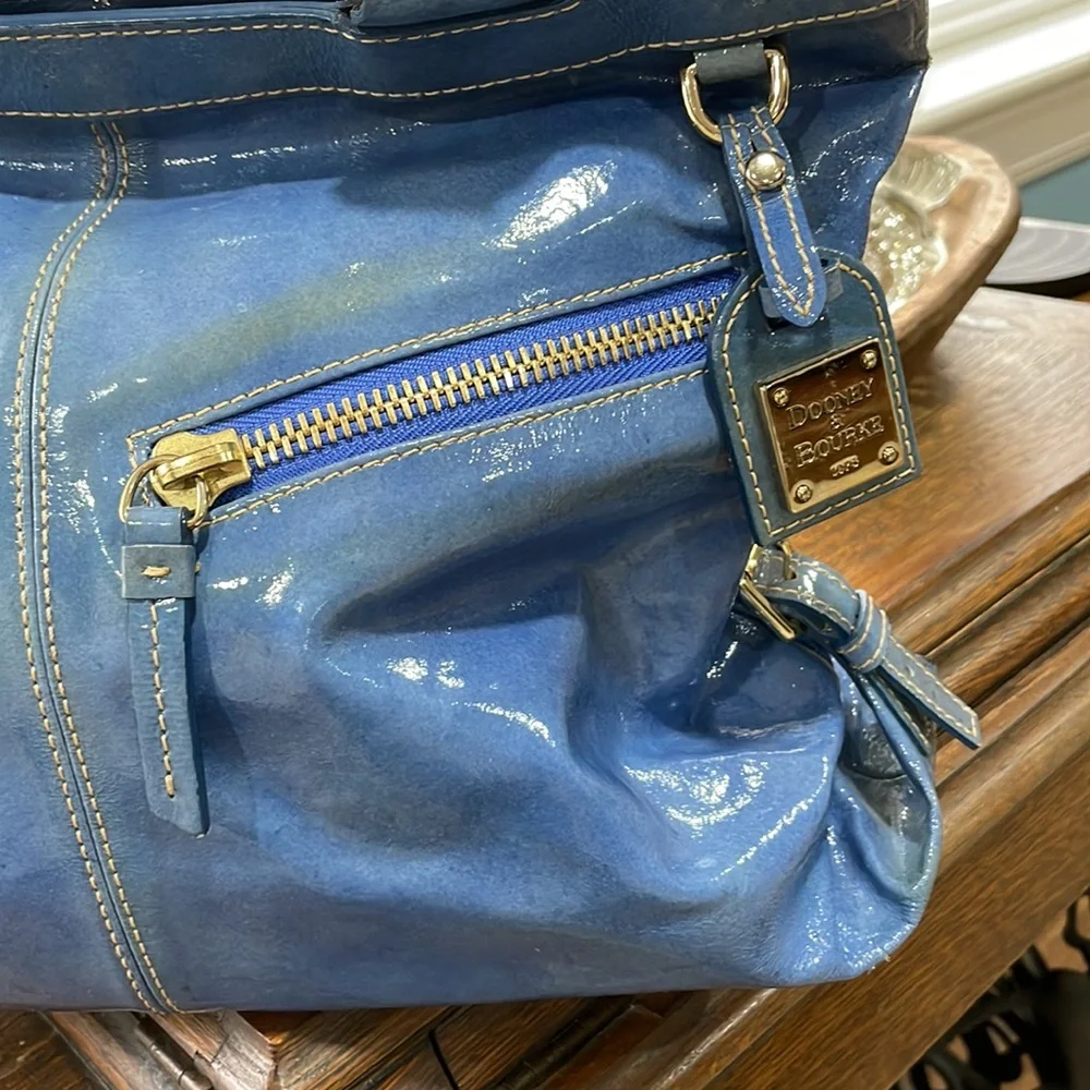 Dooney & Bourke VTG Patent Leather Blue/Purple Satchel - Picture 3 of 13